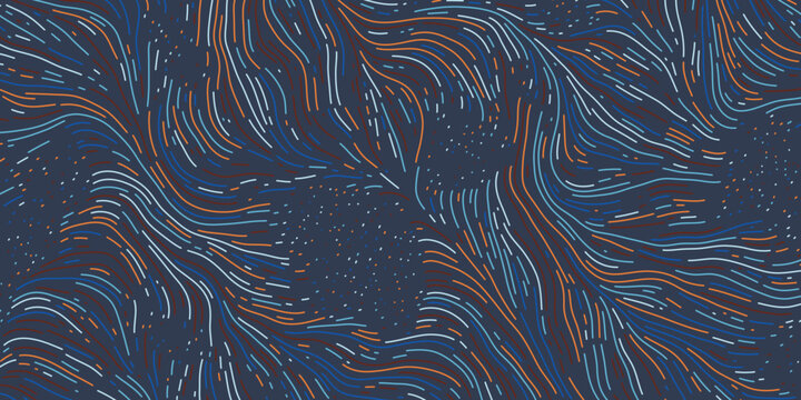 Organic pattern abstract dark blue background with color lines. Vector blue background with organic pattern in abstract modern trendy design