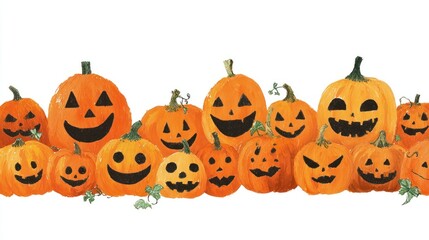 Obraz premium Smiling pumpkins celebrate Halloween festivity.