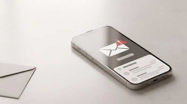 Mobile cybersecurity threat warning showing malicious email alert notification on digital smartphone