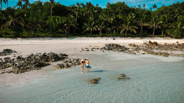 View of sea beach with couple tourist in Koh Thalu island in Prachuap Khiri Khan is a location, summer traveling for vacation