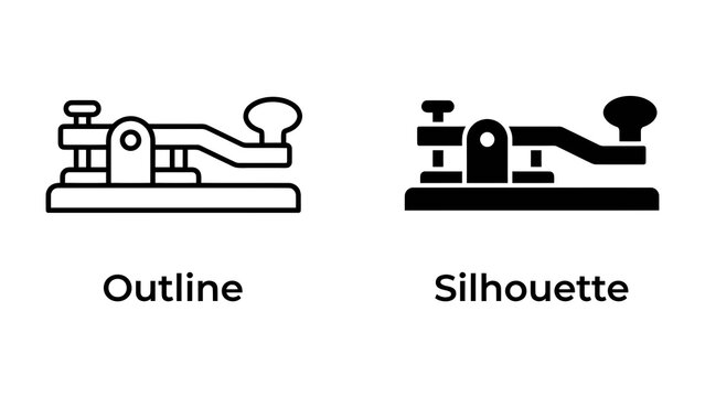 Telegraph Key Icons: A clear outline and a solid silhouette icon of a telegraph key, representing communication and historical technology.
