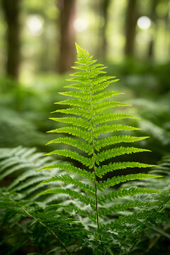 a green fern leaf in the spring forest