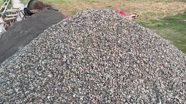 Large Pile of Crushed Stones and Gravel Texture at Construction Site