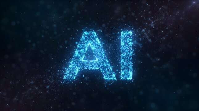  Sparkling Blue AI Letters on Cosmic Starry Digital Background