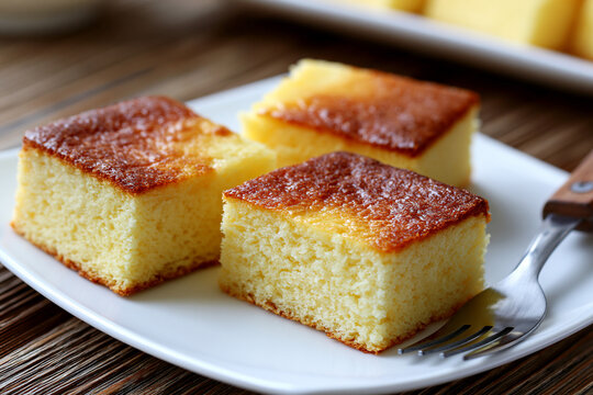 Delicious cake squares served on a plate