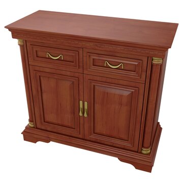 Sideboard Cabinet - Classic wooden sideboard cabinet with two doors and drawers, isolated on a white background. 3D render image