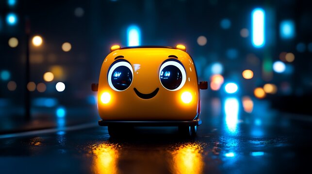 Cute cartoon vehicle at night