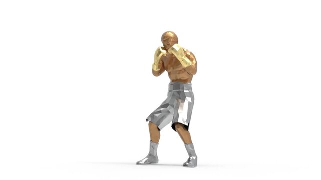3D Animation Golden Silver Boxer Fighting and Punching, Boxing Motion, Sport VFX Overlay, Loop, White Background