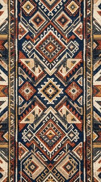 Traditional kilim rug pattern with geometric tribal motifs and intricate woven texture