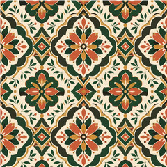 Fototapeta premium Vintage Floral Tile Seamless Pattern with Geometric Ornaments