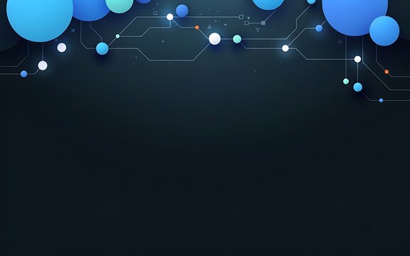 Abstract digital background, with blue circular, nodes and thin, connecting lines representing, network communication and, data flow technology