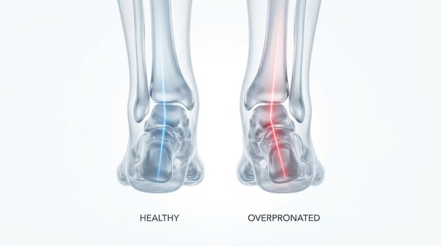Comparison of healthy and overpronated foot anatomy with internal bone structure