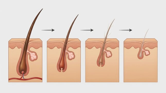 Diagram illustrating the hair growth cycle and follicle changes over time