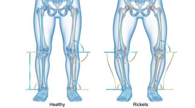 Comparison of healthy leg bones versus bones affected by rickets