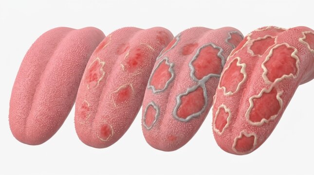 Progression of tongue inflammation and sores shown in stages
