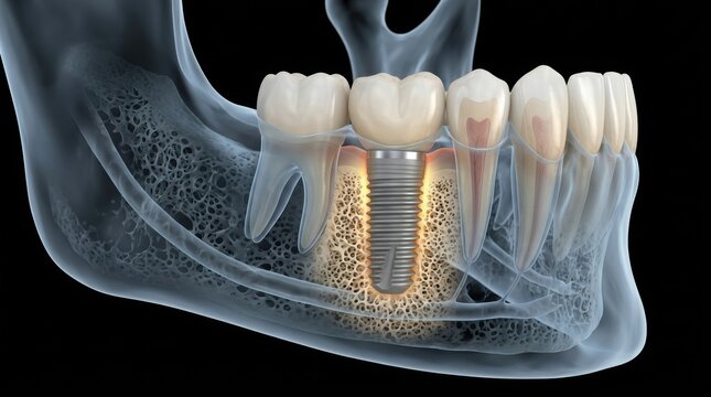 Dental implant surgically placed into the jawbone for tooth replacement