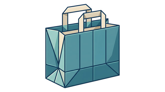 Modern teal paper shopping bag illustration with cream handles for retail branding packaging