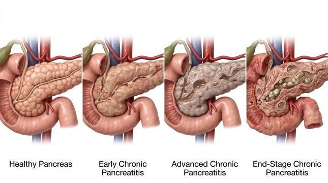 Progression of chronic pancreatitis from healthy to end-stage disease