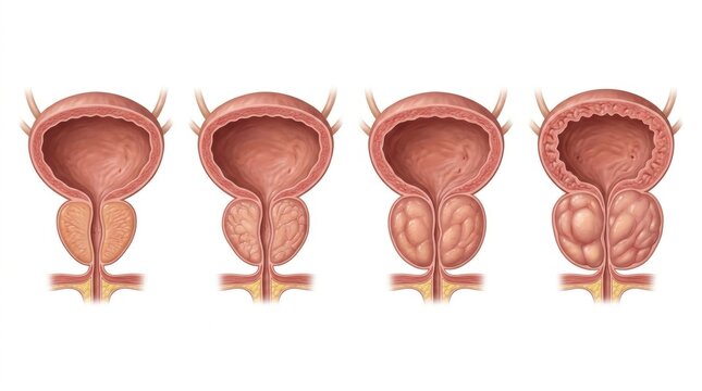 Progression of prostate enlargement shown in anatomical diagrams