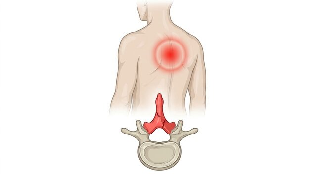 Illustration of a fractured vertebra causing upper back pain and discomfort