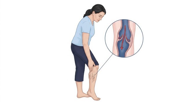 Woman experiencing discomfort from varicose veins and circulatory issues