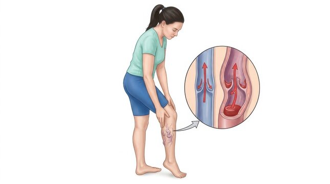 Woman experiencing discomfort from varicose veins and poor blood circulation in leg