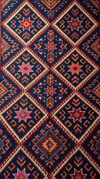 Traditional ethnic pattern with geometric star shapes and intricate woven textile motifs
