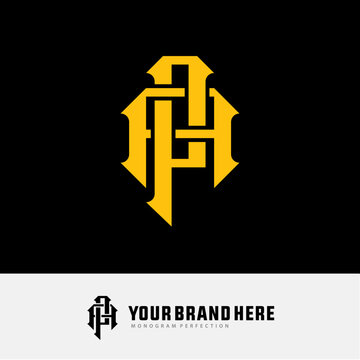 Yellow interlocking letters A and P monogram logo in athletic vintage gothic style