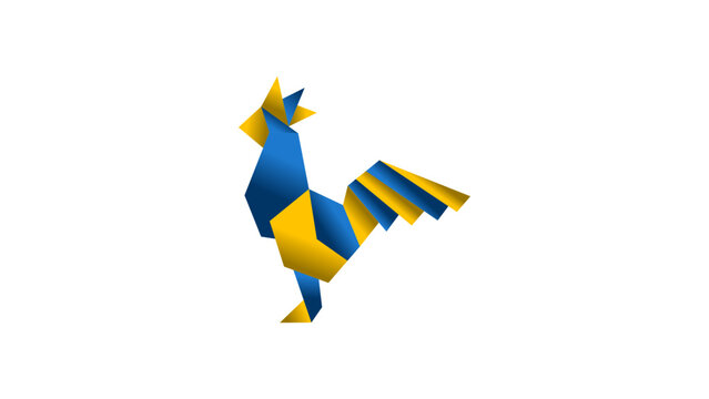 Elegant, minimalist origami-style rooster vector illustration