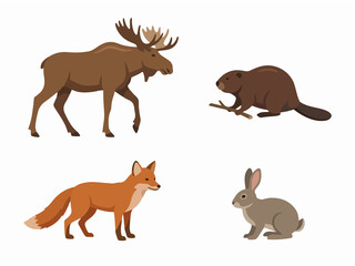 Obraz premium Collection of realistic animal illustrations featuring a moose, mole, fox, and rabbit in a natural setting