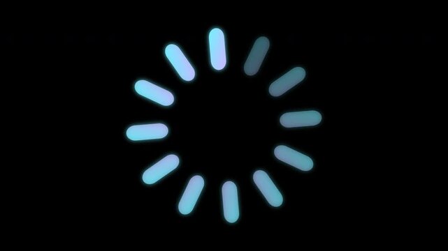 Digital Loading Icon. Blue Spinning Progress Circle on Black Background.