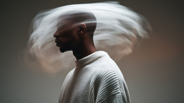 Conceptual Portrait of Man with Motion Blur Representing Mind and Thoughts