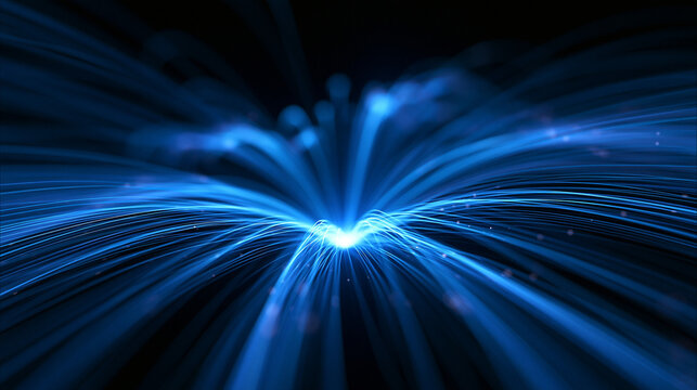 Glowing Blue Fiber Optics Light Streaks Digital Network Background
