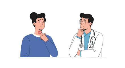 Fototapeta premium A patient consults a doctor about a sore throat condition
