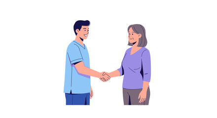 Fototapeta premium A professional man and woman shaking hands in a bright office