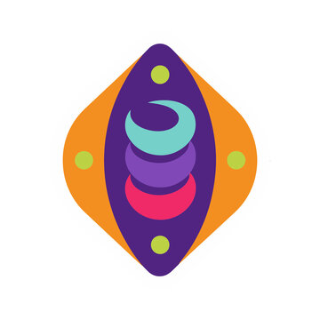 Abstract geometric shape with crescent moons and dots