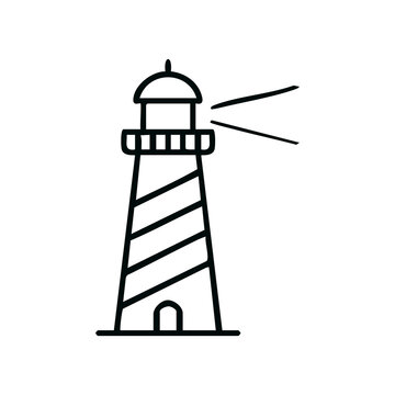 Coastal Lighthouse Line Art - Navigation Beacon Icon for Marine Tourism Websites and Coast Guard Safety Apps