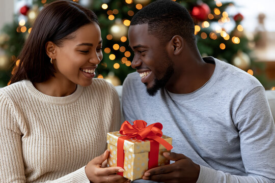 Couple gifting at Christmas