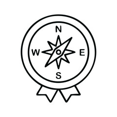 Navigation Compass Badge Line Art - Cardinal Direction Icon for Outdoor Exploration Guides and Travel Route Apps © LINER