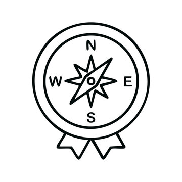Navigation Compass Badge Line Art - Cardinal Direction Icon for Outdoor Exploration Guides and Travel Route Apps