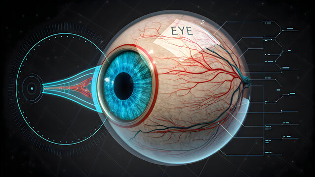 Detailed diagram of the human eye focusing light onto the retina