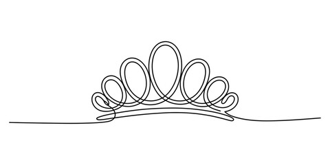 Continuous single line drawing of a royal princess tiara crown isolated on a white background for minimalist graphic design art Vector, illustration © ARICK 