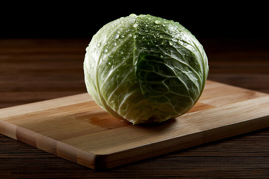 Cabbage resting on a cutting board in a kitchen