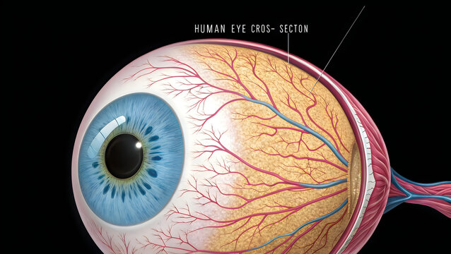 Anatomical cross-section of the human eye highlighting internal structures