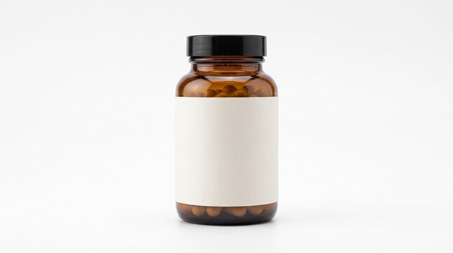 Medicine Bottle and Pills Isolated on White Background for Healthcare, Pharmacy, Pharmaceutical Treatment and Medical Use:::