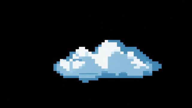 Retro pixel cloud drifting slowly, isolated black background 