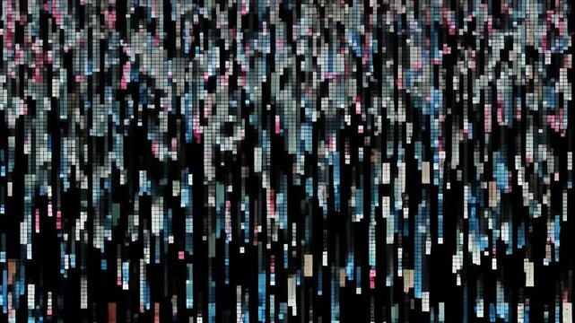 Pixel rain falling straight down, isolated black background
