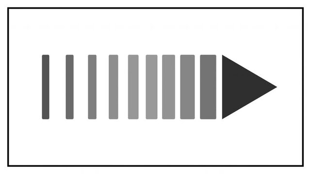 Black arrow pointing right with motion lines. Directional sign indicating forward movement.