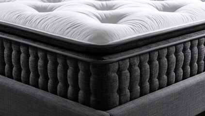 Obraz premium Luxurious pillow-top mattress with plush quilted surface and textured dark gray side panels