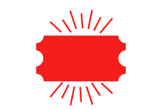 Red ticket shape with radial burst lines for sale marketing isolated on transparency grid.